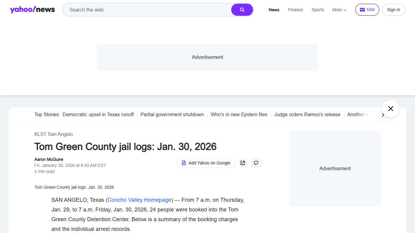 Tom Green County jail logs: Jan. 30, 2026